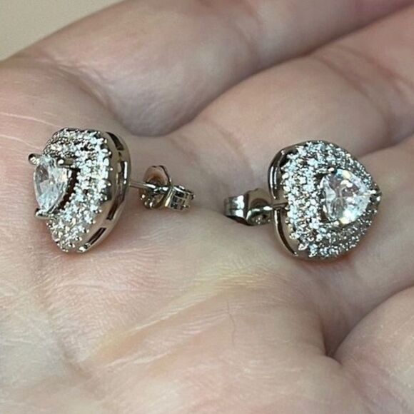 The Double Heart Earrings in 925 silver and brilliant diamonds - Picture 6 of 8